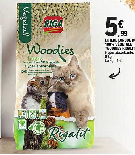 litière longe durée 100% végétale woodies rigalit
