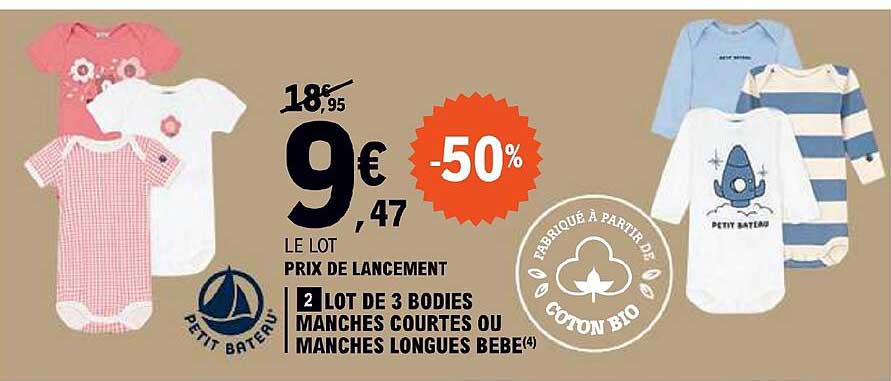 lot de 3 bodies manches courtes ou manches longues bebé