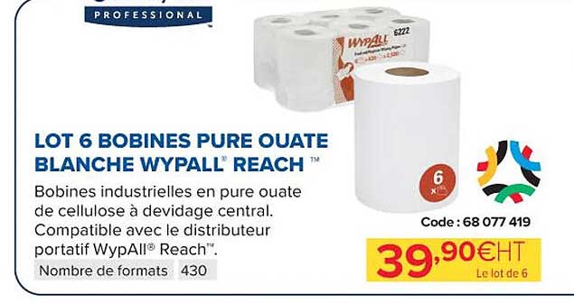 lot de 6 bobines pure ouate blanche wypall reach