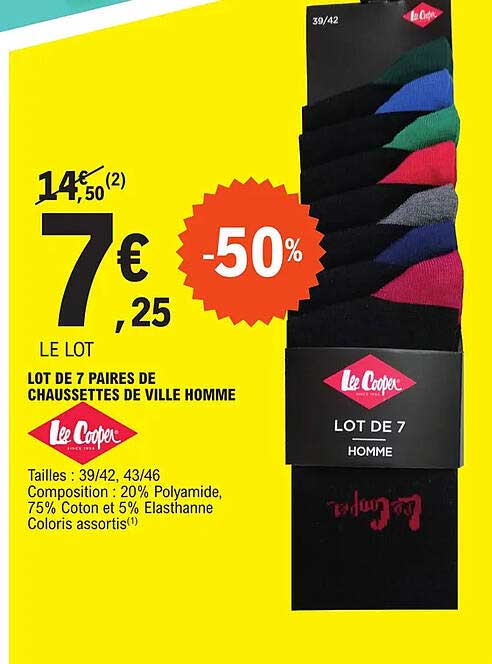 lot de 7 paires de chaussettes de ville homme lee cooper