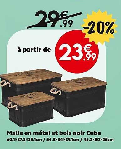 Malle En Métal Et Bois Noir Cuba