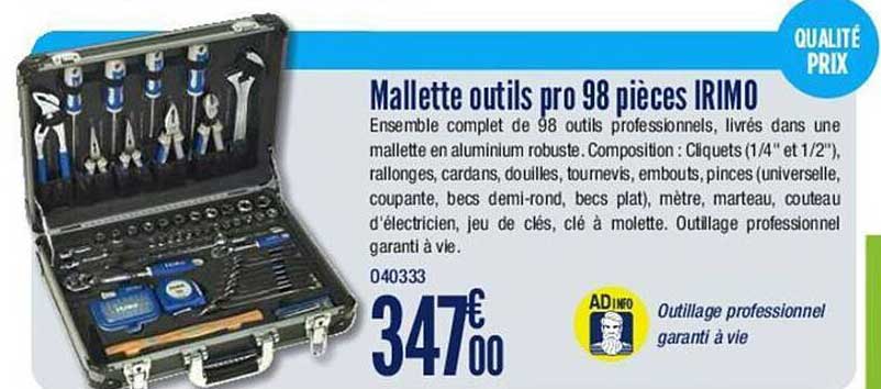 mallette outils pro 98 pièces irimo
