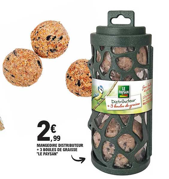 mangeoire distributeur + 3 boules de graisse "le paysan"