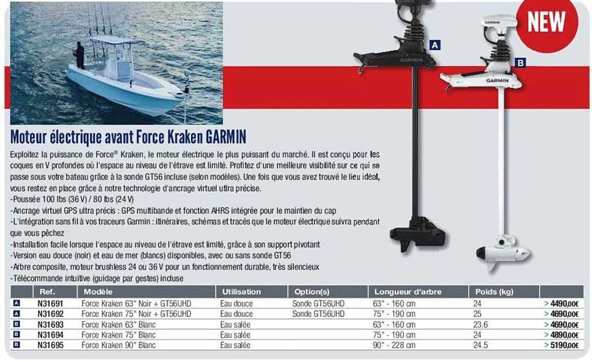 moteur électrique avant force kraken garmin