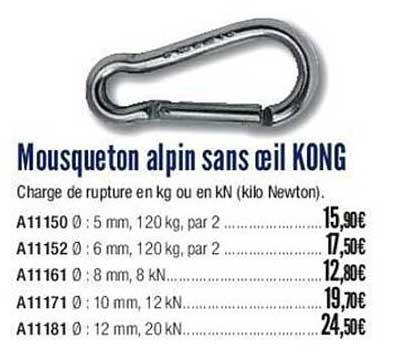 mousqueton alpin sans œil kong