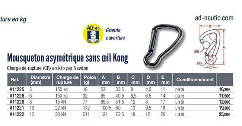 mousqueton asymétrique sans œil kong