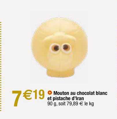 mouton au chocolat blanc et pistache d'iran