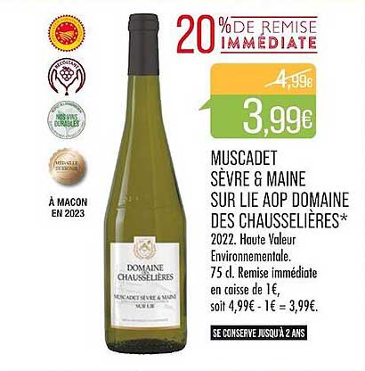 muscadet sèvre & maine sur lie aop domaine des chausselières 2022
