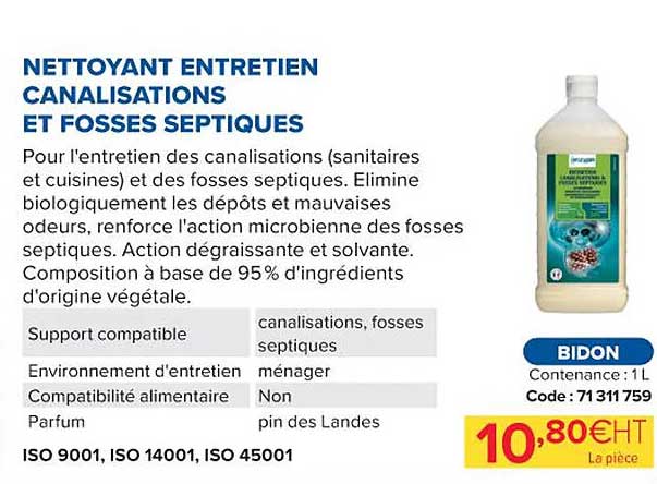 nettoyant entretien canalisations et fosses septiques