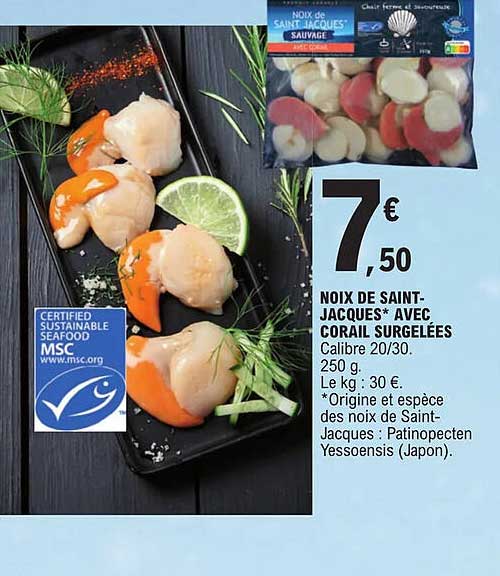noix de saint jacques avec corail surgelées
