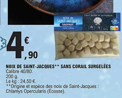 noix de saint-jacques sans corail surgelées