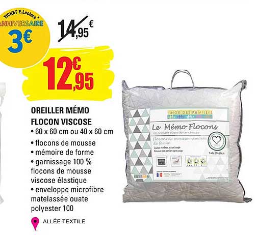 oreiller mémo flocon viscose