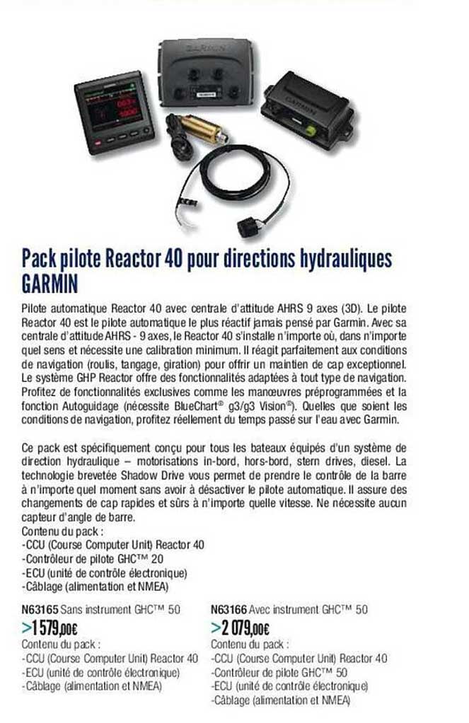 pack pilote reactor 40 pour directions hydraulique garmin