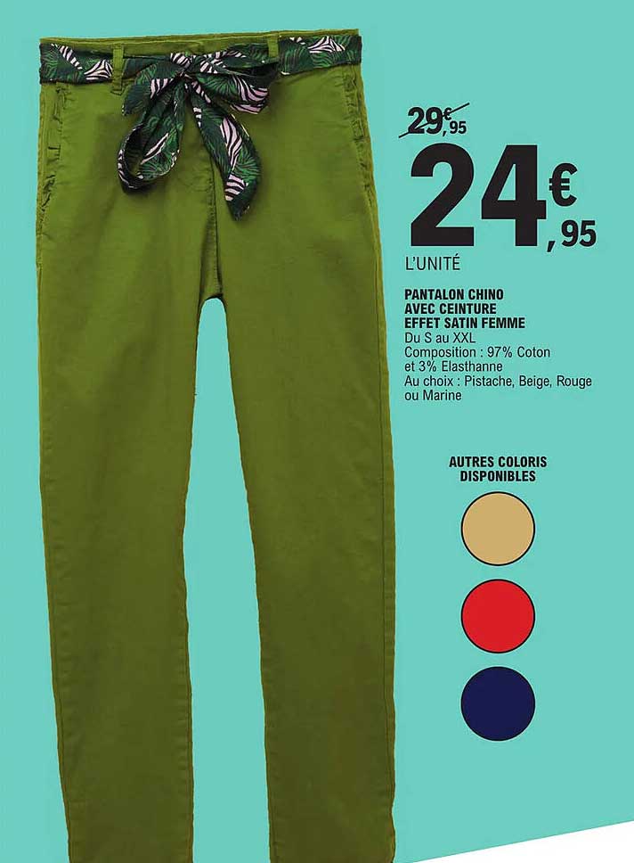 pantalon chino avec ceinture effet satin femme