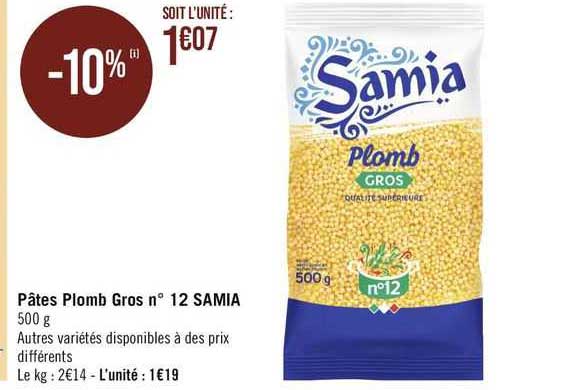 pâtes plomb gros n° 12 samia