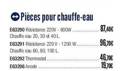 pièces pour chauffe-eau