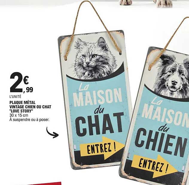 plaque métal vintage chien ou chat  "love story"