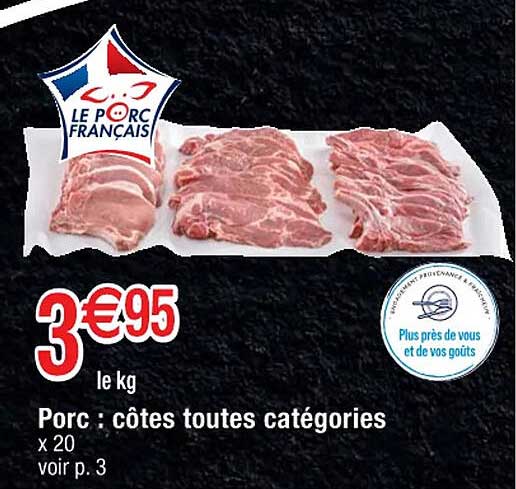 porc : côtes toutes catégories