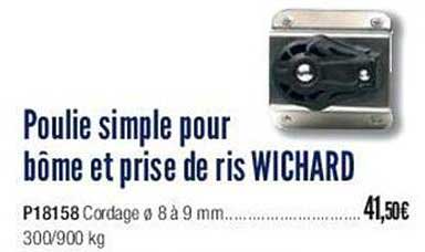 poulie simple pour bôme et prise de ris wichard