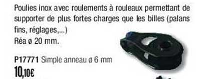 poulies inox avec roulements à rouleaux p17771 simple anneaux