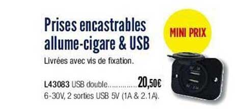 prises encastrables allume-cigare & usb
