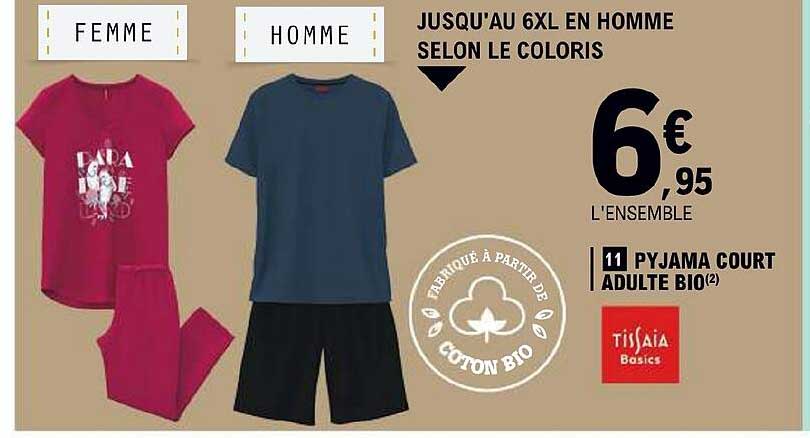 pyjama court adulte bio tissaia basics