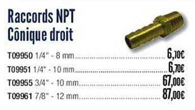 raccords npt cônique droit