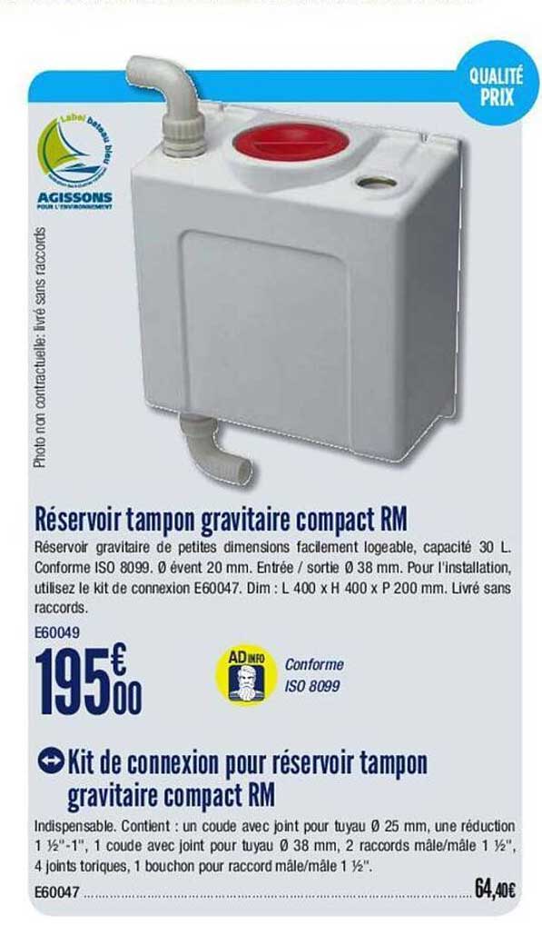 réservoir tampon gravitaire compact rm, kit de connexion pour réservoir tampon gravitaire compact rm