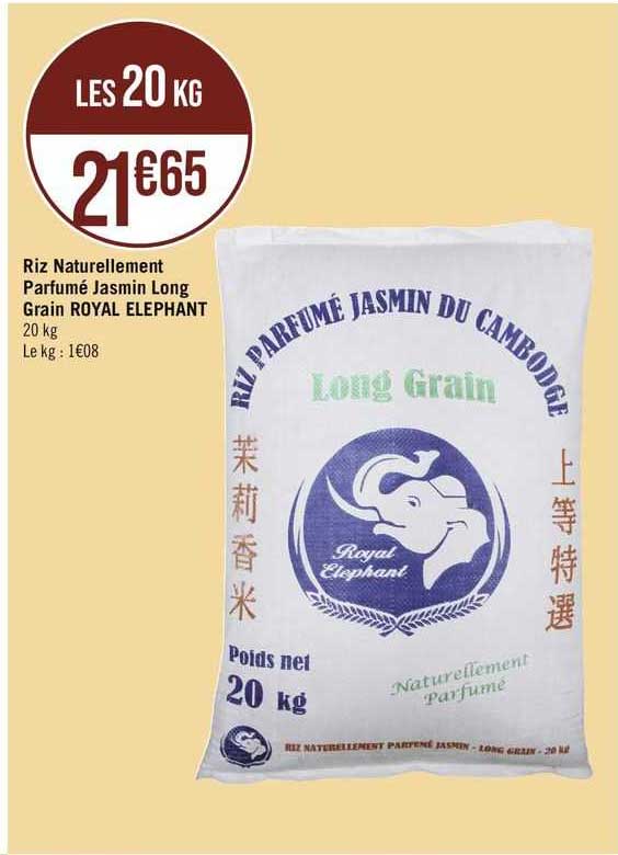 riz naturellement  parfumé jasmin long grain royal elephant