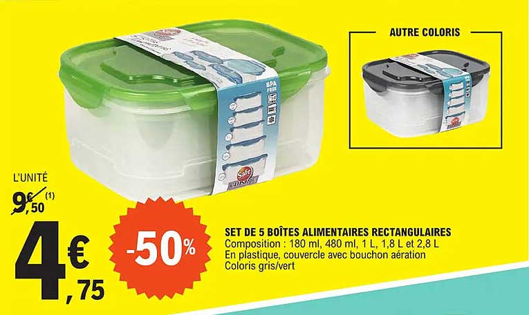 set de 5 boîtes alimentaires rectangulaires
