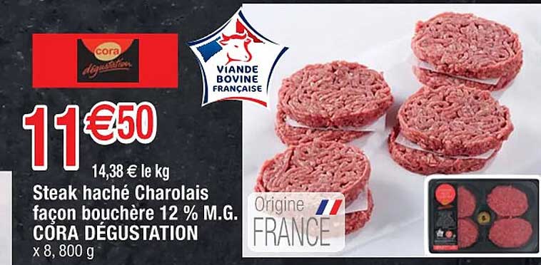 steak haché charolais façon bouchère 12% m.g. cora dégustation
