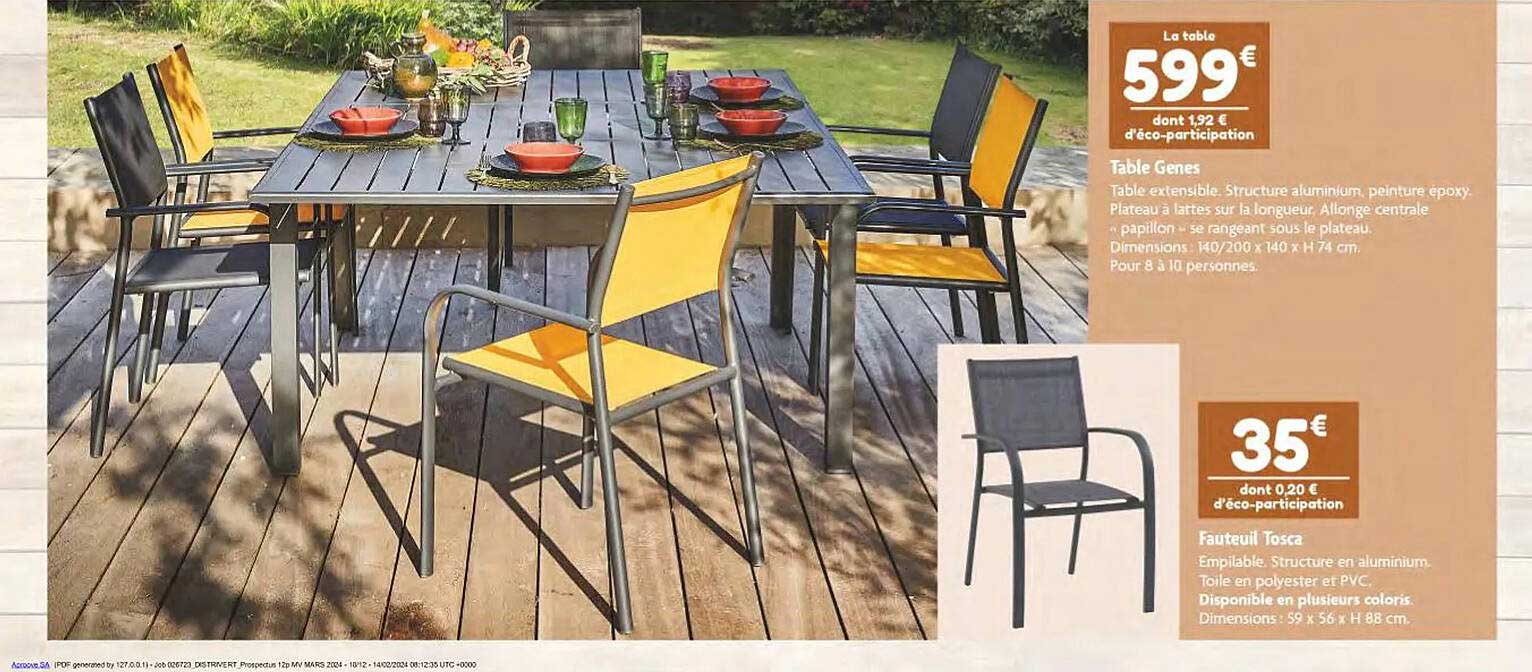 table genes, fauteuil tosca