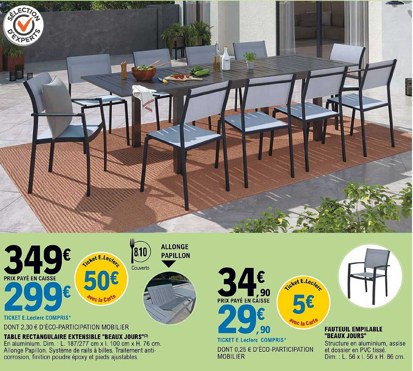 table rectangulaire extensible "beaux jours" fauteuil empilable "beaux jours"