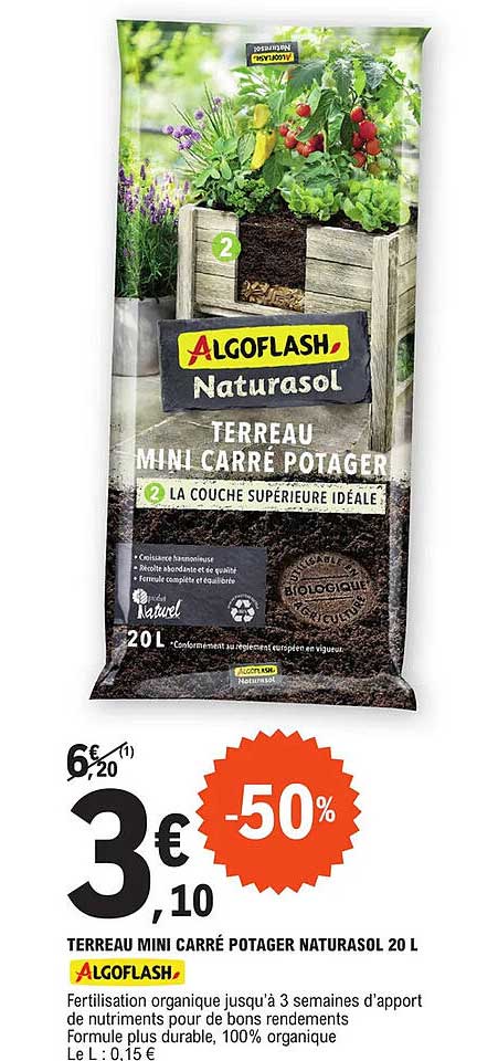 terreau mini carré potager naturasol 20l algoflash