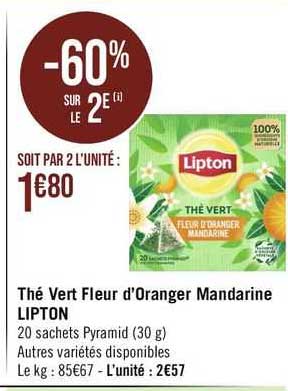 thé vert fleur d'oranger mandarine lipton