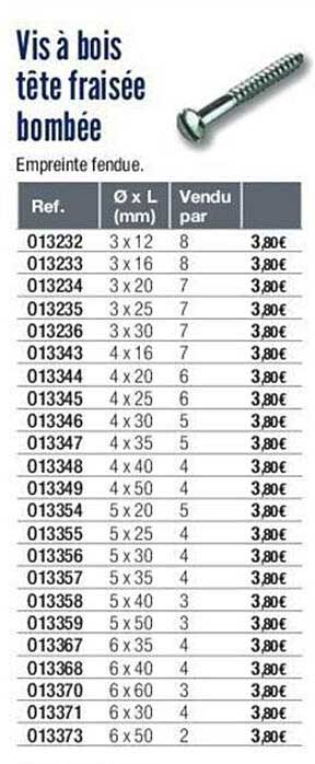 vis à bois tête fraisée bombée