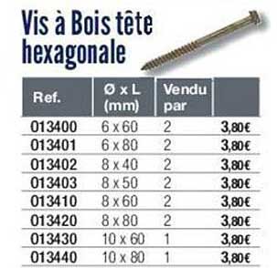 vis à bois tête hexagonale