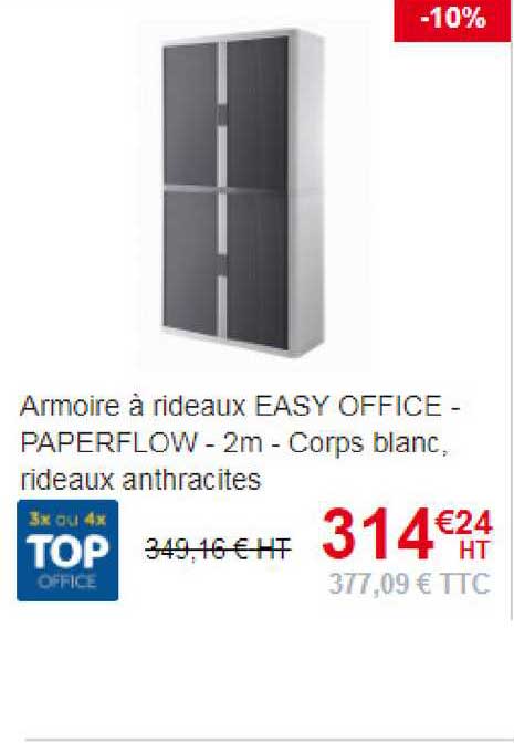 Armoire à Rideaux Easy Office - Paperflow - 2m - Corps Blanc, Rideaux Anthracites