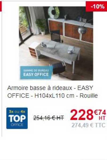armoire basse à rideaux - easy office - h104 x l110 cm - rouille