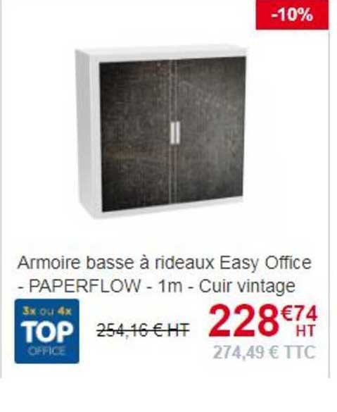 Armoire Basse à Rideaux Easy Office - Paperflow - 1m - Cuir Vintage
