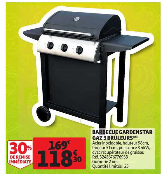 barbecue gardenstar gaz 3 brûleurs