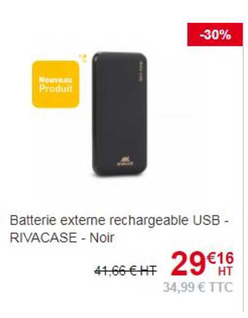 batterie externe rechargeable usb - rivacase - noir