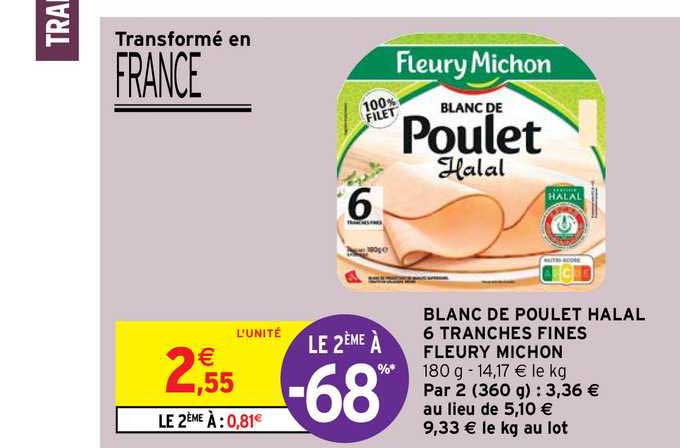 blanc de poulet halal 6 tranches fines fleury michon