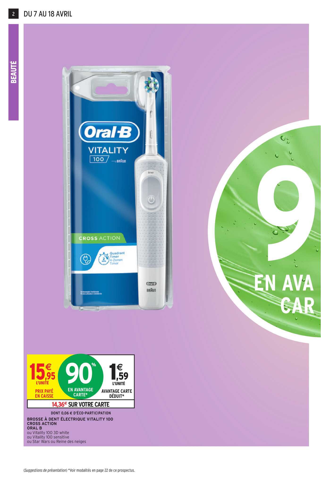 brosse à dent électrique vitality 100 cross action oral b