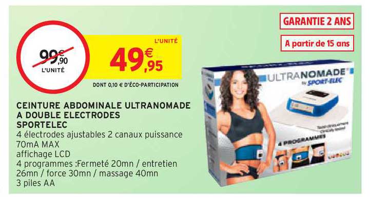 ceinture abdominale ultra nomade à double electrodes sportelec
