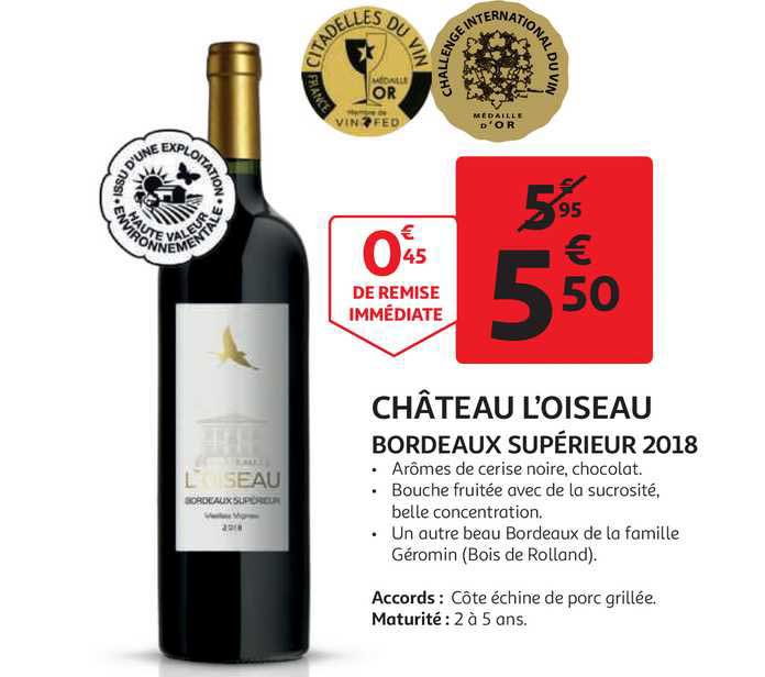 château l'oiseau bordeaux supérieur 2018