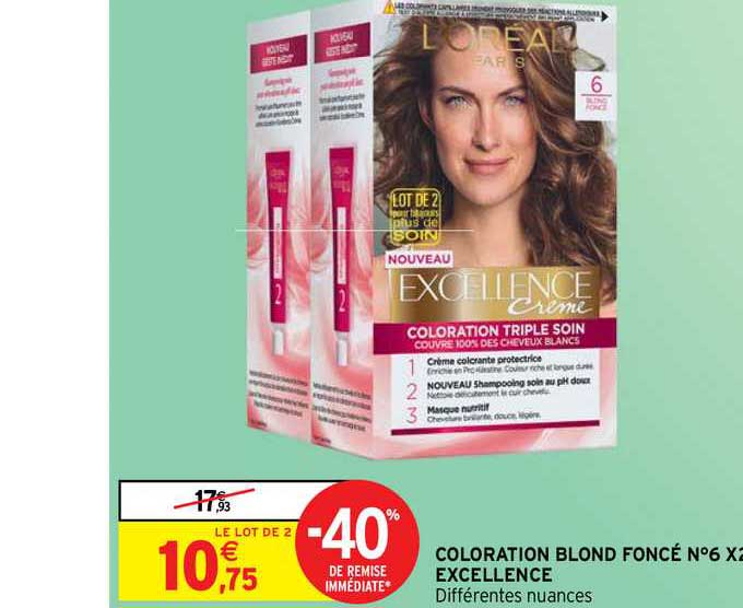 coloration blond foncé n°6 x2 excellence l'oréal paris