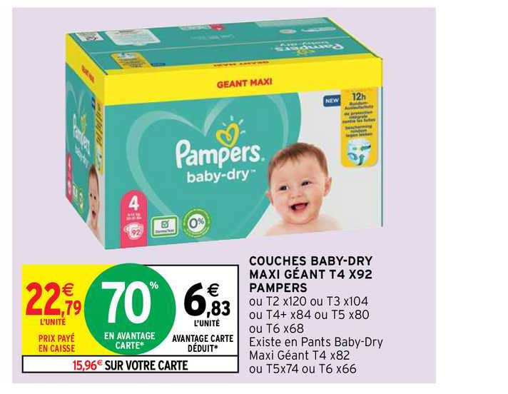 couches baby-dry maxi géant t4 x92 pampers