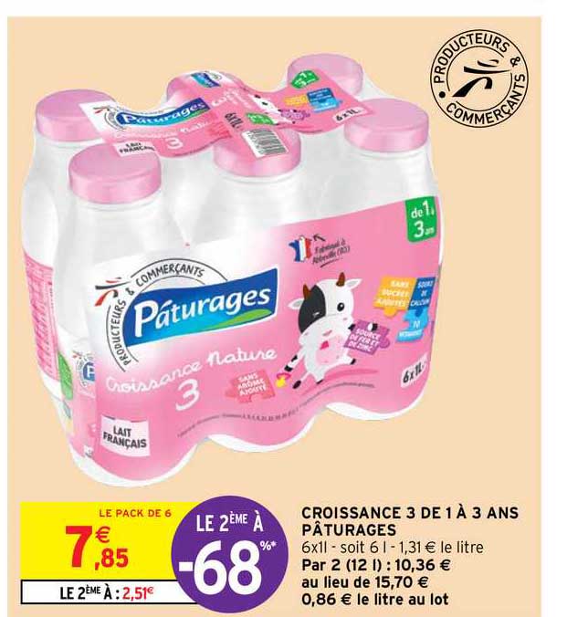 croissance 3 de 1 à 3 ans pâturages le 2ème à -68%