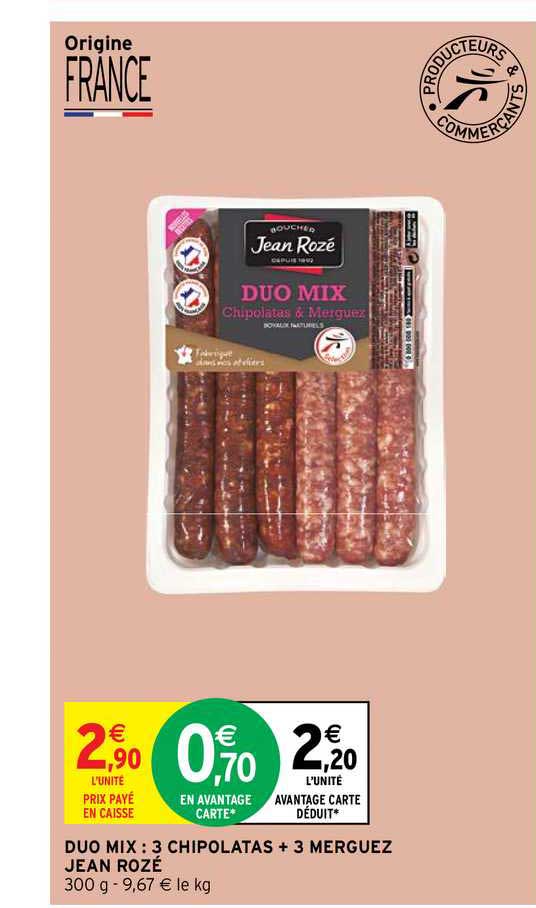 cuo mix : 3 chipolatas + 3 merguez jean rozé